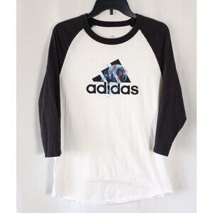 Adidas Mens Triple Stripe Graphic Baseball T Shirt White Black Size M